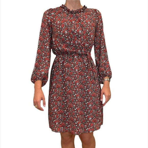 Banana Republic Red, Tan, white floral Fall dress NWT - Picture 1 of 9
